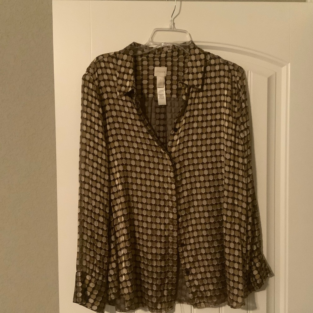 Chico Multi Color Shear Hidden Button Down Blouse. - image 1